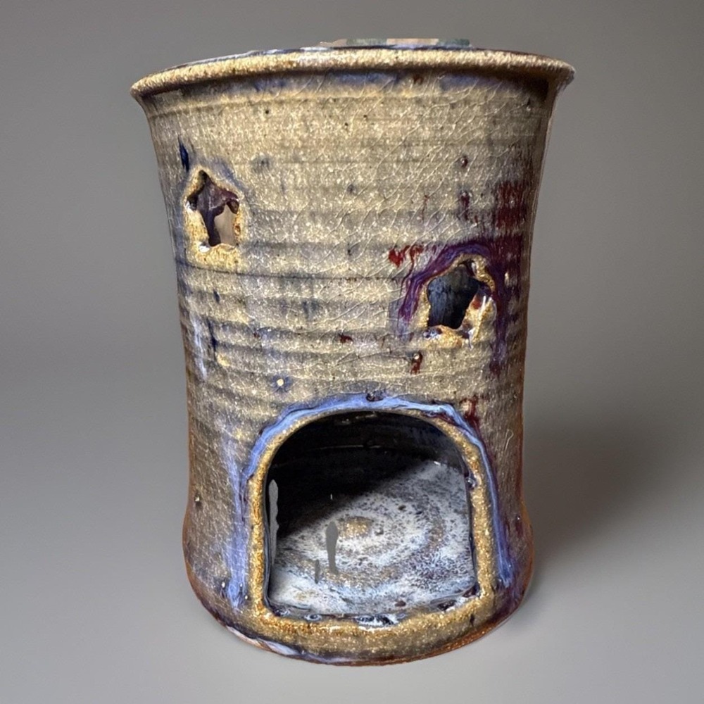 Blue/Purple Glaze Pottery TeaLight/Candle Holder Signed/ by‎ Artist Pottery Clay